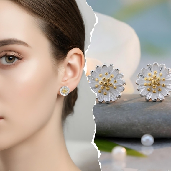 🆕️ Solid S925 Sterling Silver Daisy Delights Dainty Minimalist Stud Earrings - Picture 7 of 16